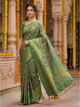 Mimosa - Women's Green Art Silk Woven with Zari Tissue Classic Festive Saree