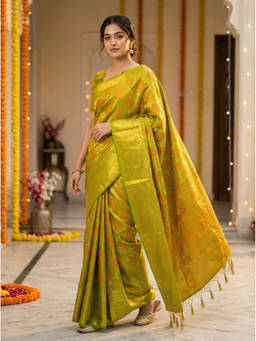 Mimosa - Women's Green Art Silk Woven with Zari Tissue Trendy Festive Saree