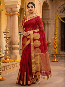 Mimosa - Women's Maroon Art Silk Woven with Zari Tissue Fashionable Saree