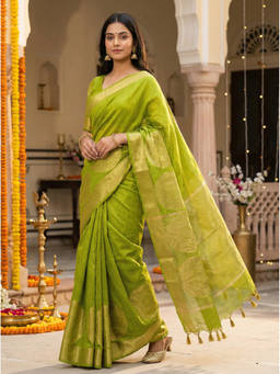 Mimosa - Women's Green Art Silk Woven with Zari Tissue Fashionable Festive Saree