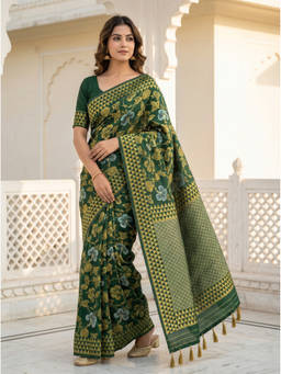 Mimosa - Women's Green Art Silk Woven with Zari Tissue Chic Festive Saree