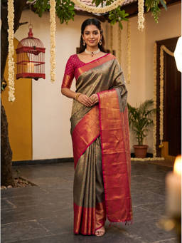 Mimosa - Women's Olive Art Silk Kanjivaram Trendy Saree