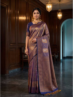 Mimosa - Women's Navy Blue Art Silk Kanjivaram Daily Wear Saree