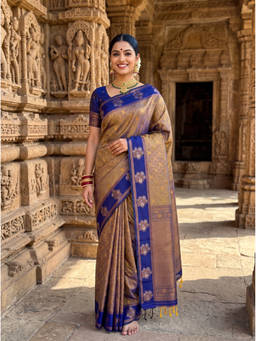 Mimosa - Women's Beige Art Silk Kanjivaram Fashionable Saree