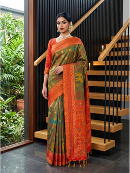 Mimosa - Olive Women's Art Silk Pochampally Saree