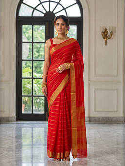 Mimosa - Women's Orange Crepe Mysore Silk Daily Wear Saree