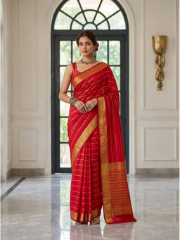 Mimosa - Women's Red Crepe Mysore Silk Daily Wear Saree