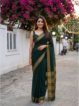Mimosa - Women's Green Crepe Mysore Silk Daily Wear Saree