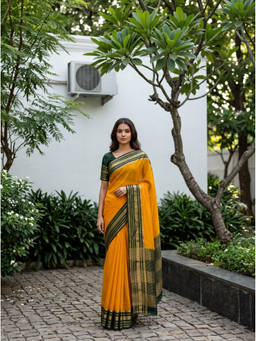 Mimosa - Women's Yellow Crepe Mysore Silk Daily Wear Saree