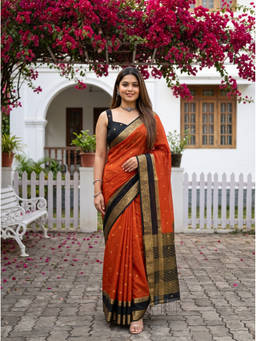 Mimosa - Rust Crepe Mysore Silk Zari Woven Saree