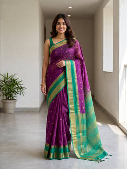 Mimosa - Magenta Crepe Mysore Silk Zari Woven Saree