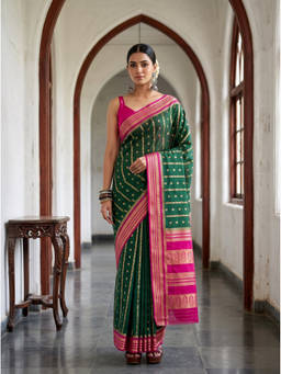 Mimosa - Green Crepe Mysore Silk Zari Woven Saree
