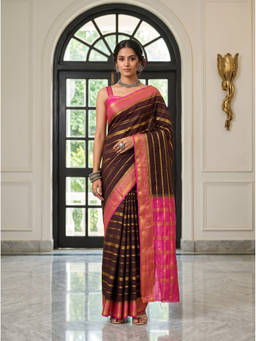Mimosa - Brown Crepe Mysore Silk Zari Woven Saree