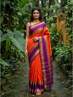 Mimosa - Orange Crepe Mysore Silk Zari Woven Saree