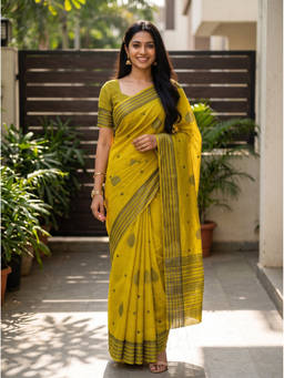 Mimosa - Green Tusser Banarasi Zari Woven Saree