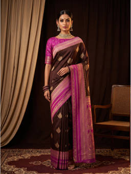 Mimosa - Women's Brown Crepe Mysore Silk Trendy Saree