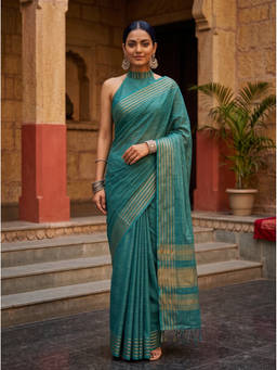 Mimosa - Teal Crepe Mysore Silk Zari Woven Saree