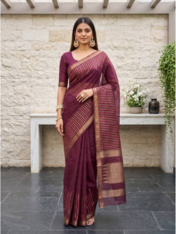 Mimosa - Wine Tusser Banarasi Saree