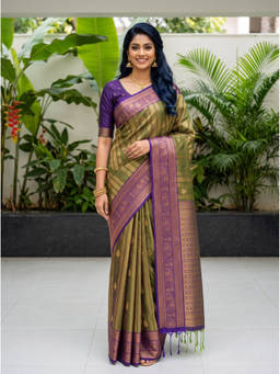 Mimosa - Green Art Silk Kanjivaram Zari Woven Saree