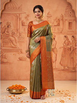 Mimosa - Olive Art Silk Kanjivaram Zari Woven Saree