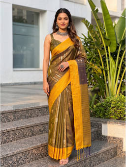 Mimosa - Olive Art Silk Kanjivaram Zari Woven Saree