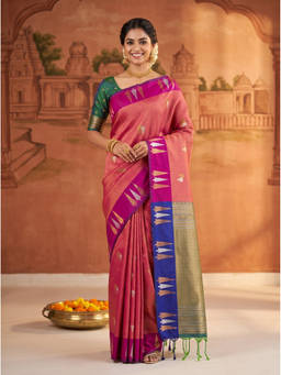 Mimosa - Pink Art Silk Kanjivaram Zari Woven Saree