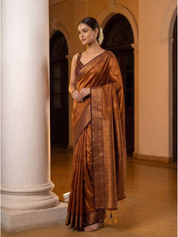 Mimosa - Brown Art Silk Kanjivaram Zari Woven Saree