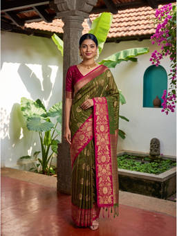 Mimosa - Olive Art Silk Kanjivaram Zari Woven Saree