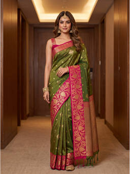 Mimosa - Olive Art Silk Kanjivaram Zari Woven Saree