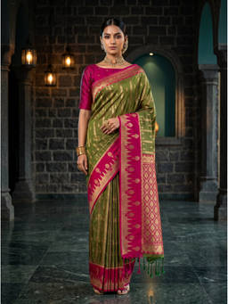 Mimosa - Olive Art Silk Kanjivaram Zari Woven Saree