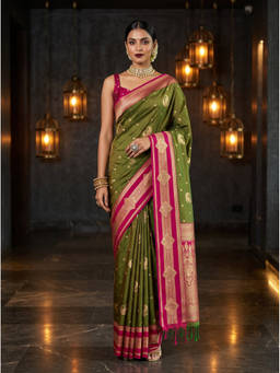 Mimosa - Olive Art Silk Kanjivaram Zari Woven Saree