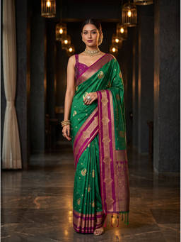 Mimosa - Green Art Silk Kanjivaram Zari Woven Saree