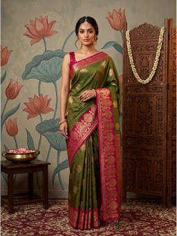 Mimosa - Olive Art Silk Kanjivaram Zari Woven Saree