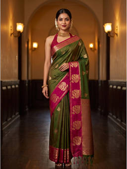 Mimosa - Olive Art Silk Kanjivaram Zari Woven Saree