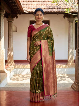 Mimosa - Olive Art Silk Kanjivaram Zari Woven Saree