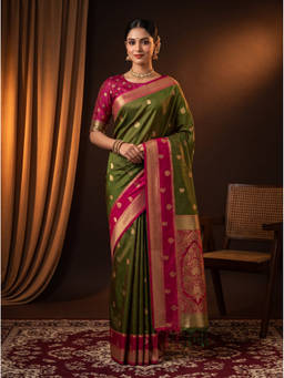 Mimosa - Olive Art Silk Kanjivaram Zari Woven Saree