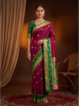 Mimosa - Wine Art Silk Kanjivaram Zari Woven Saree