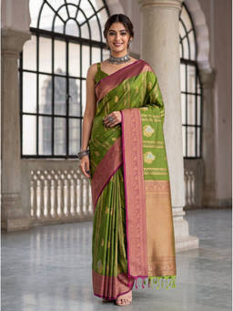 Mimosa - Olive Art Silk Kanjivaram Zari Woven Saree
