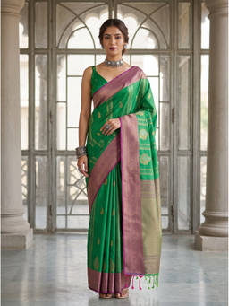 Mimosa - Teal Art Silk Kanjivaram Zari Woven Saree