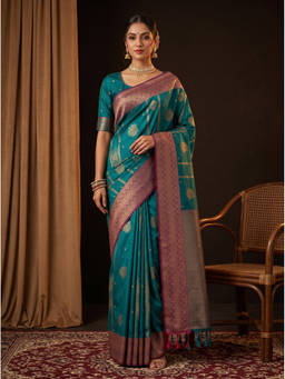 Mimosa - Women's Blue Art Silk Kanjivaram Traditional Saree