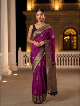 Mimosa - Women's Wine Crepe Mysore Silk Fashionable Saree