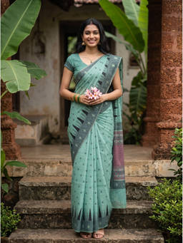 Mimosa - Women's Turquoise Linen Banarasi Fashionable Saree
