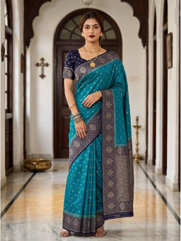 Mimosa - Women's Turquoise Crepe Mysore Silk Saree