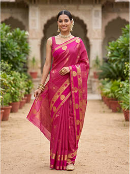 Mimosa - Women's Pink Crepe Mysore Silk Festive Saree