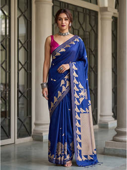 Mimosa - Women's Navy Blue Crepe Mysore Silk Elegant Saree