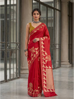 Mimosa - Women's Red Crepe Mysore Silk Traditional Saree