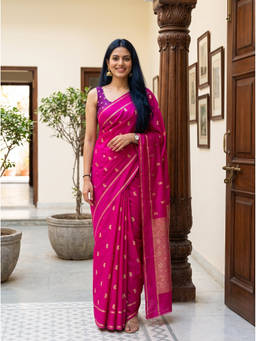 Mimosa - Women's Pink Crepe Mysore Silk Timeless Saree
