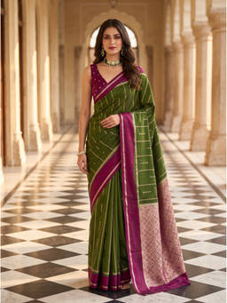 Mimosa - Women's Green Crepe Mysore Silk Charming Saree