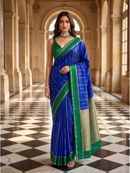 Mimosa - Women's Blue Crepe Mysore Silk Modern Saree