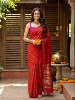 Mimosa - Women's Red Art Silk Kanjivaram Daily Wear Saree